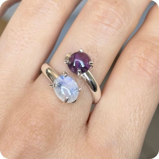 Anillo piedra luna y amatista
